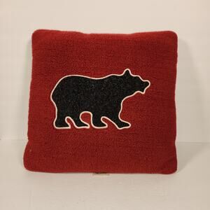 WOOLRICH HOME Vintage Throw Pillow 15" x 16" x 5" Black Red Plaid Bear Applique